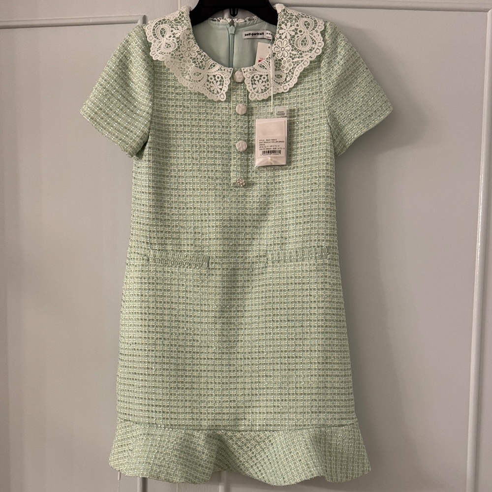 Self-Portrait Mint Boucle Collar Green Lace Kids Dress size 10-12